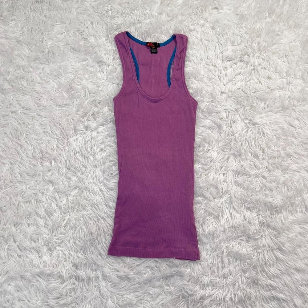 y2k purple ribbed cotton tank top small